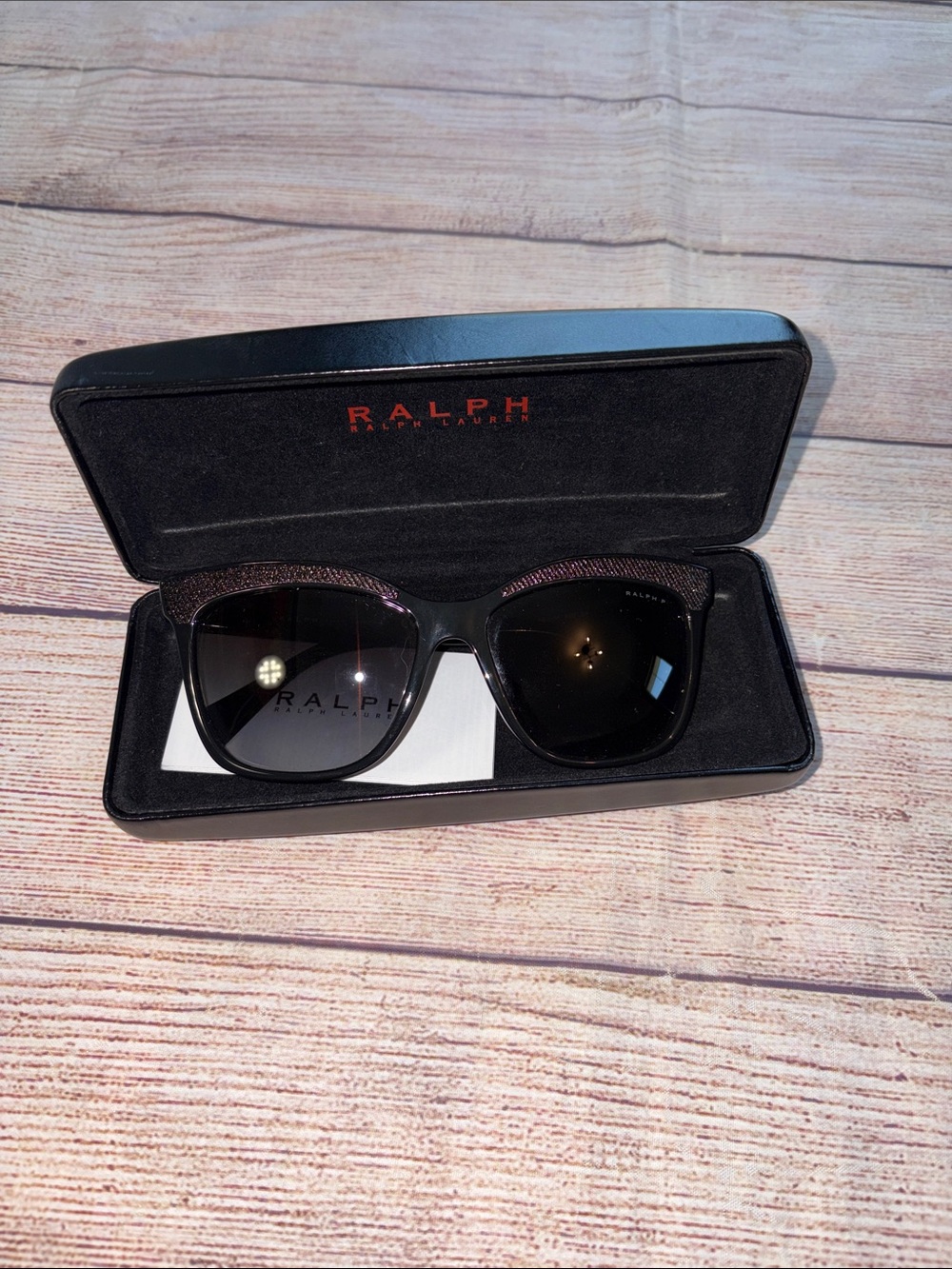 Ralph Lauren Black Frame Sunglasses with Textured Dark Accents